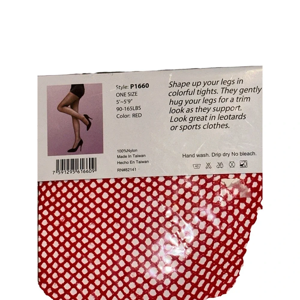 Sophia Red Fishnet Fashion Pantyhose One Size Tights Style P1660 NEW